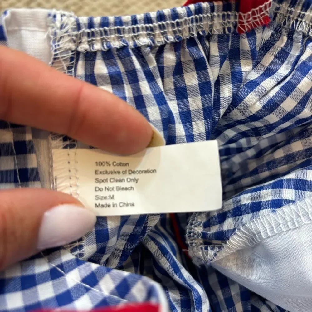 Dog Size‎ Medium Blue and White Gingham Dress With Red Details